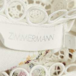 Pre Owned Zimmermann White Embroidered Lace Trim Linen & Cotton Allia Mini Dress M