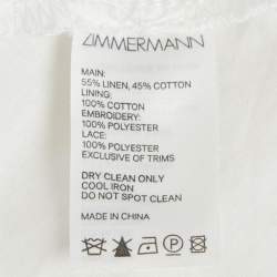 Pre Owned Zimmermann White Embroidered Lace Trim Linen & Cotton Allia Mini Dress M