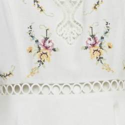 Pre Owned Zimmermann White Embroidered Lace Trim Linen & Cotton Allia Mini Dress M