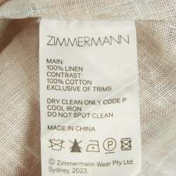 مملوكة مسبقًا فسـتان زيمـرمان بيج/أزرق مطبوع من الكتان بقصة غمازة بطول ميدي مقاس متوسط (ميديوم)