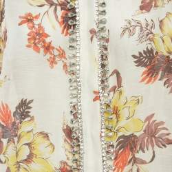Pre Owned Zimmermann Beige Floral Print Embellished Linen & Silk Matchmaker Shirt L