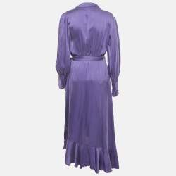 Pre Owned Zimmermann Purple Silk Wrap Around Midi Dress L