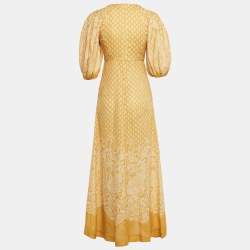 Pre Owned Zimmermann Yellow Paisley Print Linen Maxi Dress S 