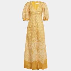 Pre Owned Zimmermann Yellow Paisley Print Linen Maxi Dress S 