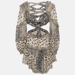 مملوكة مسبقًا Zimmermann Beige Chiffon Leopard Print Cut-Out Mini Dress M
