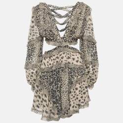 Pre Owned Zimmermann Beige Chiffon Leopard Print Cut-Out Mini Dress M