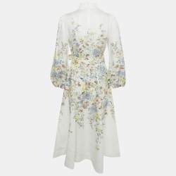 مملوكة مسبقًا Zimmermann White Floral Print Linen Matchmaker Midi Dress M