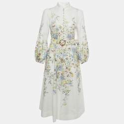 Pre Owned Zimmermann White Floral Print Linen Matchmaker Midi Dress M