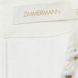 مملوكة مسبقًا Zimmermann White Floral Print Linen Matchmaker Midi Dress M
