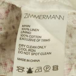 Pre Owned Zimmermann Off White Floral Print Linen Crop Top & Pants Set M 