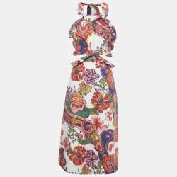 Pre Owned فستان زيمرمان كتّان مطبوع متعدد الألوان لافسترَك بكشاكش مقاس وسط (ميديام)