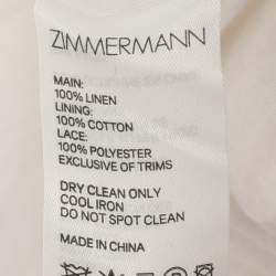 Pre Owned فستان زيمرمان من الكتان الأبيض بدانتيل وحزام أنبوبي متوسط الطول مقاس صغير