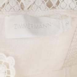 Pre Owned فستان زيمرمان من الكتان الأبيض بدانتيل وحزام أنبوبي متوسط الطول مقاس صغير