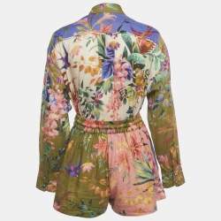 مملوكة مسبقًا Zimmermann Multicolor Floral Print Cotton Tropicana Shirt & Shorts Set S