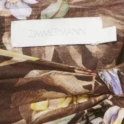 Pre Owned Zimmermann Brown Floral Print Cotton Coco Bow Crop Top &Skirt Set S