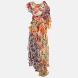 Pre Owned Zimmermann Multicolor Floral Print Chiffon Wonderland Flounce Midi Dress XS