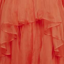 Pre Owned Zimmermann Red Silk Organza Natura High-Low Tiered Dress M