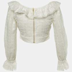 Pre Owned Zimmermann Ivory Broderie Anglaise Cotton Melody Ladder Crop Top M