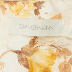 Pre Owned Zimmermann Beige Floral Print Ramie Ottie Tuck Midi Shirt Dress L