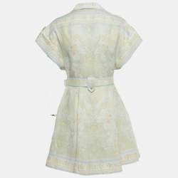 Pre Owned Zimmermann Light Green Paisley Print Linen Acacia Mini Dress M
