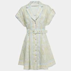 Pre Owned Zimmermann Light Green Paisley Print Linen Acacia Mini Dress M
