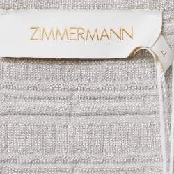 Pre Owned Zimmermann Silver Lurex Knit Tiered Frill Midi Dress L