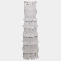 Pre Owned Zimmermann Silver Lurex Knit Tiered Frill Midi Dress L