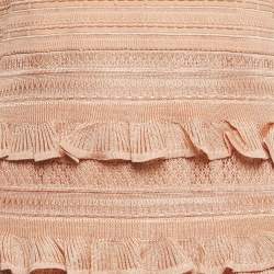 Pre Owned Zimmermann Beige Stretch Knit Illustration Frilled Dress L