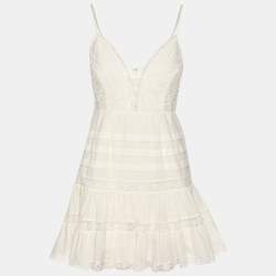 Pre Owned Zimmermann White Lace Paneled Mini Dress XS