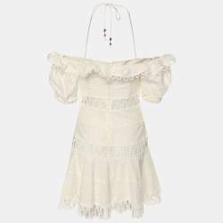 Pre Owned Zimmermann White Linen Blend Paneled Melody Off Shoulder Mini Dress XS