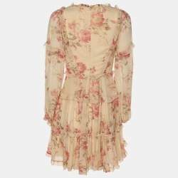 Pre Owned Zimmermann Yellow Floral Print Silk Corsair Corset Frill Mini Dress XS