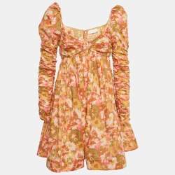 Pre Owned Zimmermann Yellow Floral Print Cotton Violet Mini Dress S 