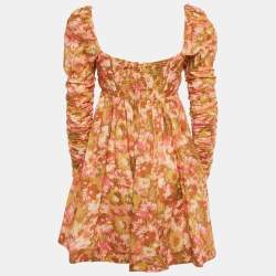 Pre Owned Zimmermann Yellow Floral Print Cotton Violet Mini Dress S 