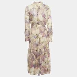 Pre Owned Zimmermann Beige Floral Print Chiffon Lyrical Lantern Midi Dress L