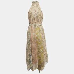 Pre Owned Zimmermann Multicolor Printed Linen Freja Scarf Hem Midi Dress M