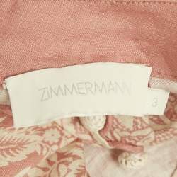 Pre Owned Zimmermann Pink Floral Print Linen Belted Maxi Dress L