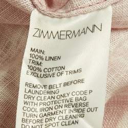 Pre Owned Zimmermann Pink Floral Print Linen Belted Maxi Dress L