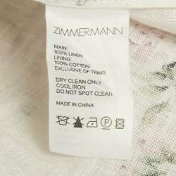 Pre Owned Zimmermann White Rose Print Linen Lace-Up Mini Dress M