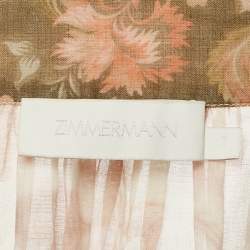 Pre Owned Zimmermann Beige Floral Print Ramie Tiered Billow Lyre Midi Dress M