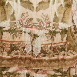 Pre Owned Zimmermann Beige Floral Print Ramie Tiered Billow Lyre Midi Dress M