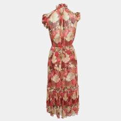 Pre Owned Zimmermann Red Floral Print Chiffon Midi Dress S