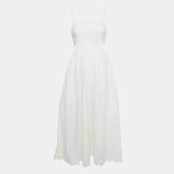 Pre Owned Zimmermann White Linen Scallop Jude Midi Dress S 