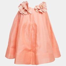 Pre Owned Zimmermann Coral Pink Linen Blend Natura Strapless Mini Dress M