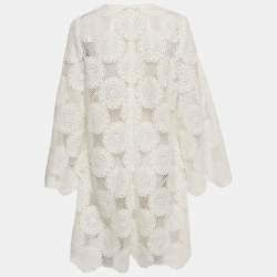 Pre Owned Zimmermann White Crochet Sheer Mini Dress L