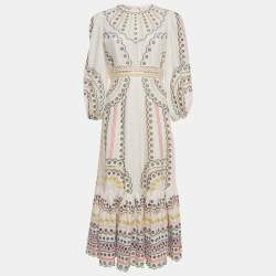 Pre Owned Zimmermann White Broderie Anglaise Linen Blend Maxi Dress M