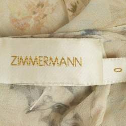 Pre Owned Zimmermann Cream Floral Print Silk Ruffled Playsuit S