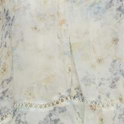 Pre Owned Zimmermann Cream Floral Print Silk Ruffled Playsuit S