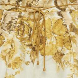 Pre Owned Zimmermann Yellow Floral Print Linen Aliane Scallop Shorts M