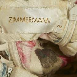 Pre Owned Zimmermann White Floral Print Linen Lace-Up Mini Dress M