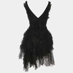 Pre Owned Zimmermann Black Tulle Rhythmic Fluted Mini Dress S